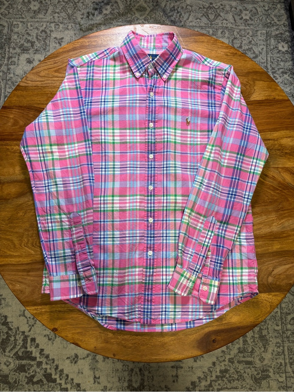 Ralph Lauren Pink Plaid Button-Down Shirt with Blue & Green Accents
